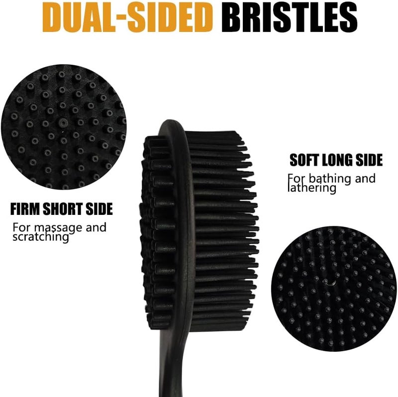 OHOO Silicone Back Scrubber for Shower Body Brush with Long Handle Double Sided Bath Exfoliating Massage Brushes Men Women (Grey) - Image 2